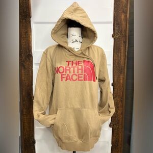 The North Face Beige Hoodie Red Logo Pullover Sweatshirt Size L Unisex